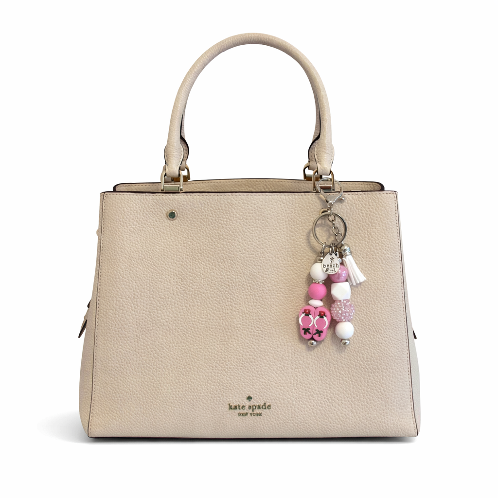 Beach Girl Flip Flop Charm Keychain | Pink Beach Bag Charm | Summer Key Ring