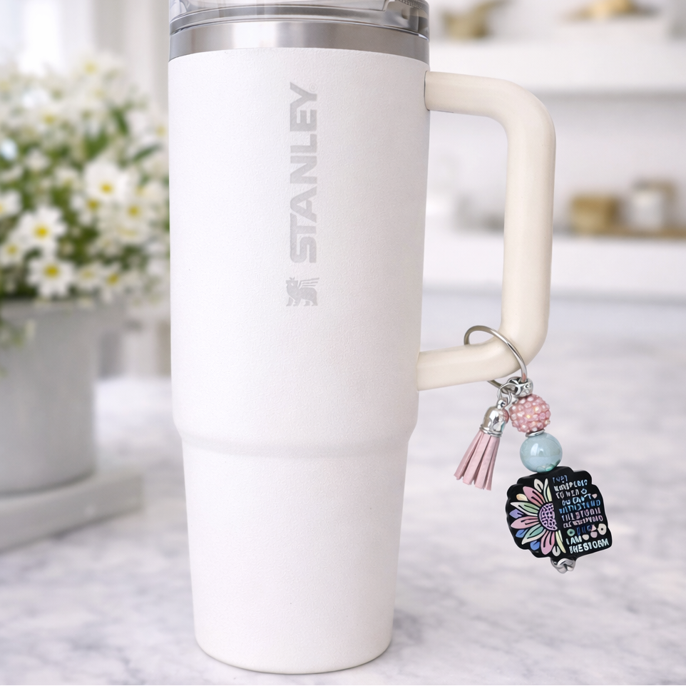 She Is the Storm Tumbler Accent – Inspirational Beaded Cup Charm
