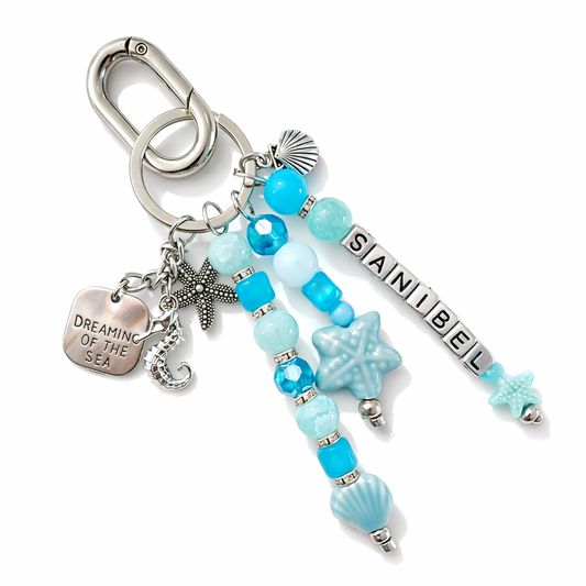 Personalized Ocean Blue Crystal Bag Charm | Coastal Accessory