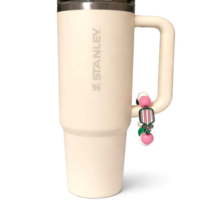 Pickleball Paddle Tumbler Accent – Pink & Green Beaded Cup Charm
