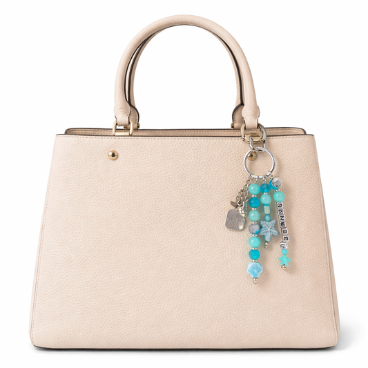 Personalized Ocean Blue Crystal Bag Charm | Coastal Accessory