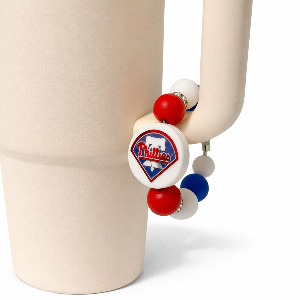 Baseball Tumbler Charm – Game Day Phillies Inspired Beaded Cup Accessory