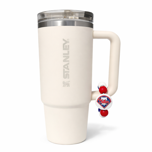 Baseball Tumbler Charm – Game Day Phillies Inspired Beaded Cup Accessory