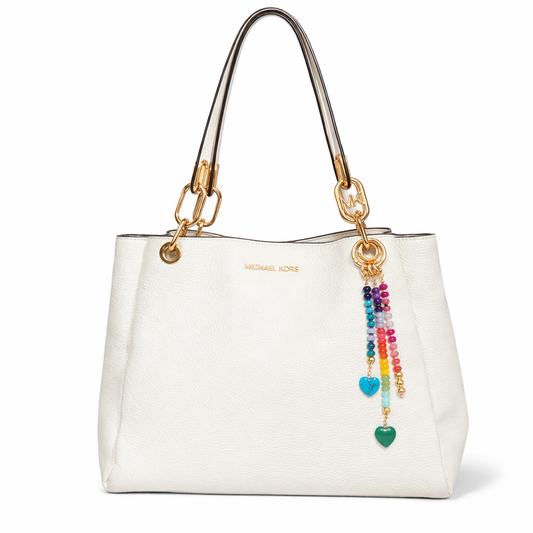 Rainbow Stone Bag Accent with Heart Charms – Gold Hardware