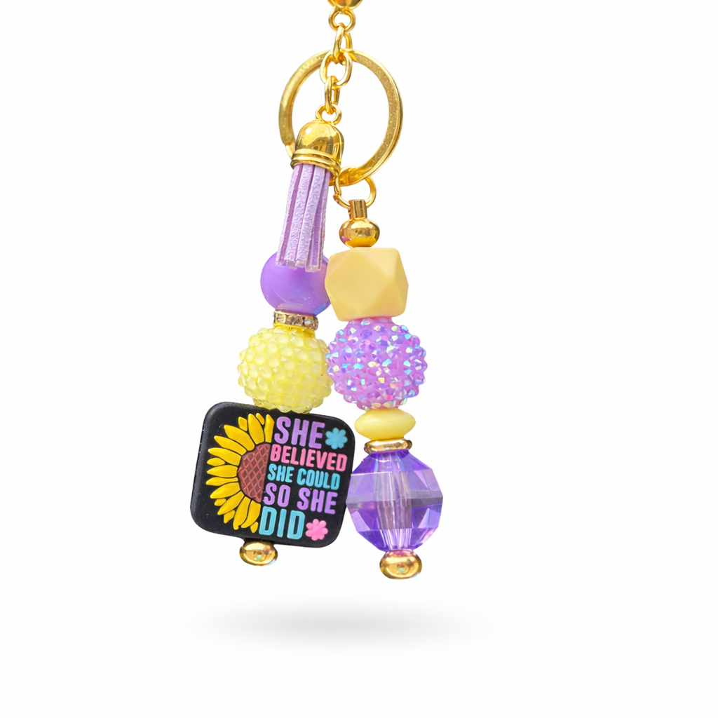 She Believed She Could – Inspirational Beaded Bag Charm