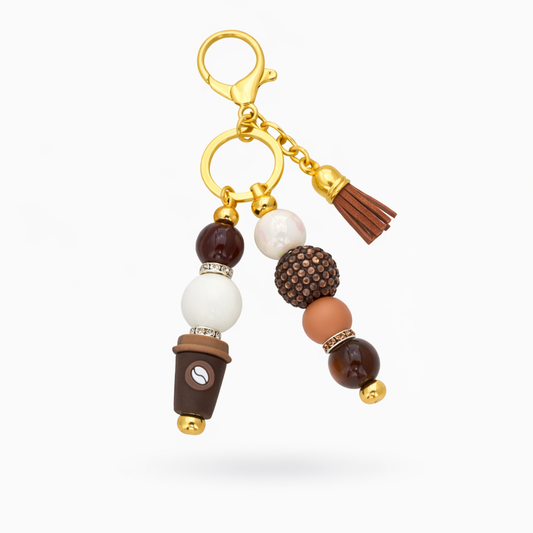 Coffee Lover Brown Elegant Purse Charm, Bag Accessory, Key Ring