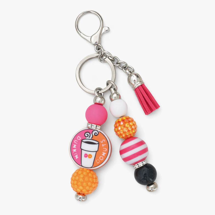Coffee & Donut Bag & Tumbler Accent – Pink & Orange Beaded Keyring