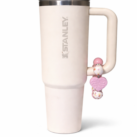 Pink Heart Tumbler Accent – Beaded Cup Handle Charm