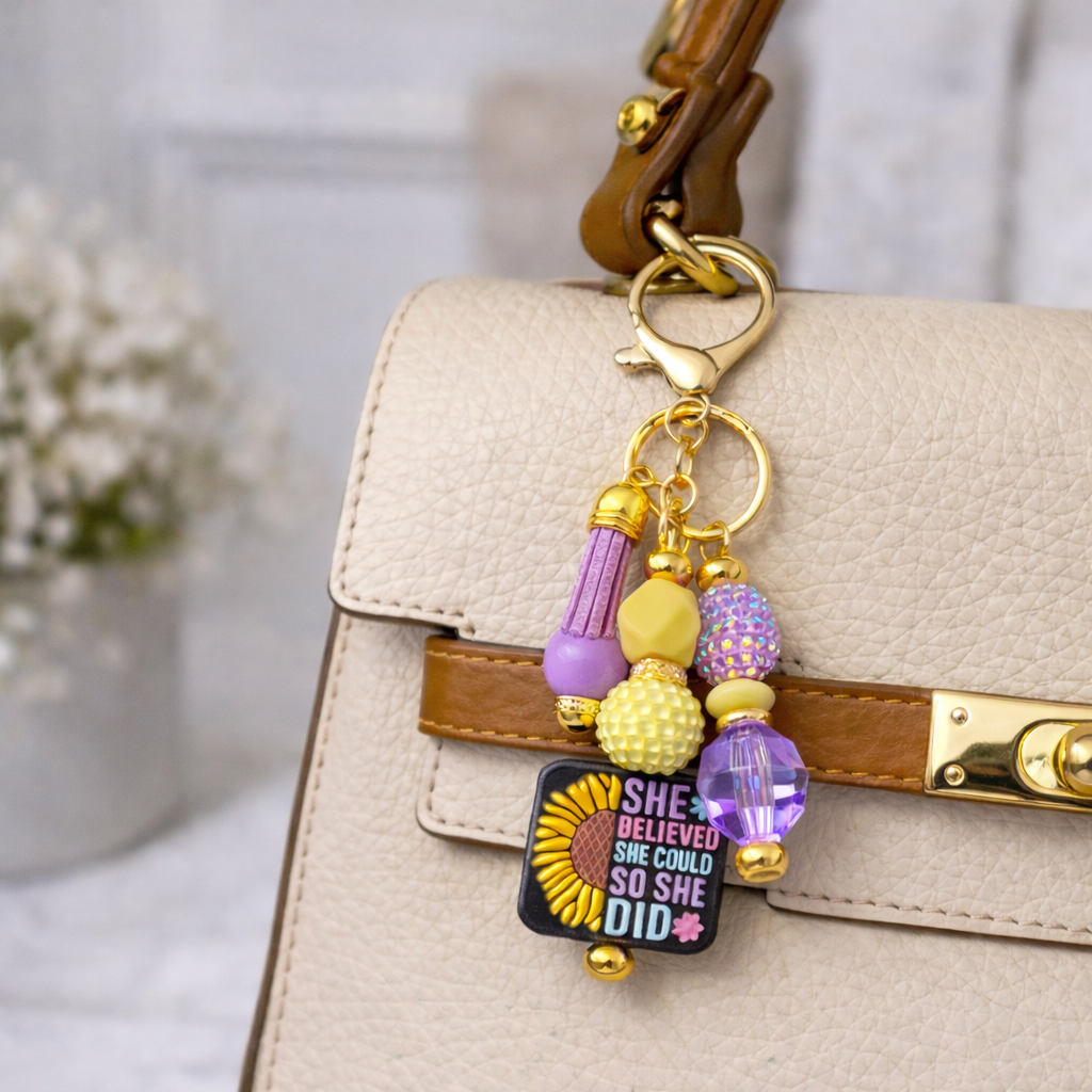 She Believed She Could – Inspirational Beaded Bag Charm