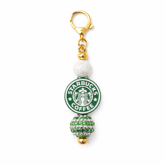 Coffee Lover Tumbler Accent – Green & Gold Beaded Keyring