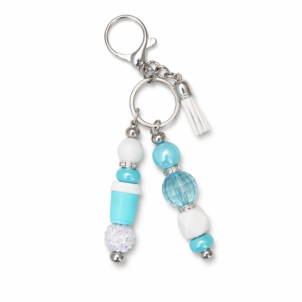 Coffee Lover Aqua Luxe Beaded Keychain Accent – Silver Hardware