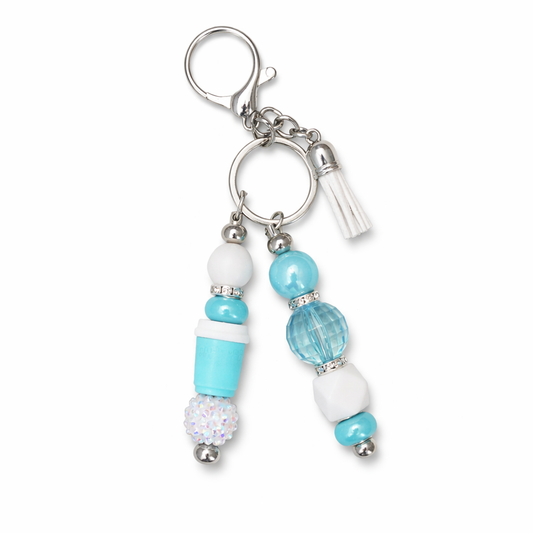 Coffee Lover Aqua Luxe Beaded Keychain Accent – Silver Hardware